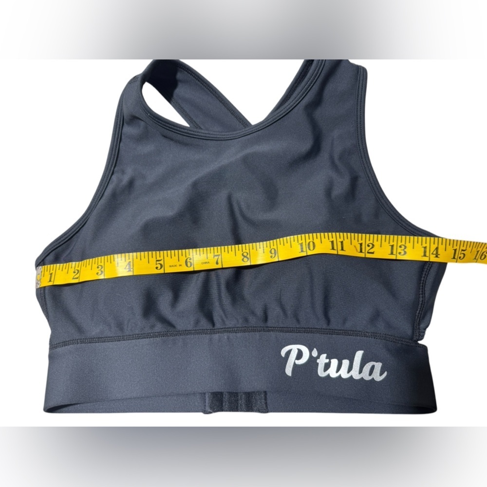 P’tula womens black sports bra, white logo, cross back in Medium with hook & eye - Picture 6 of 13